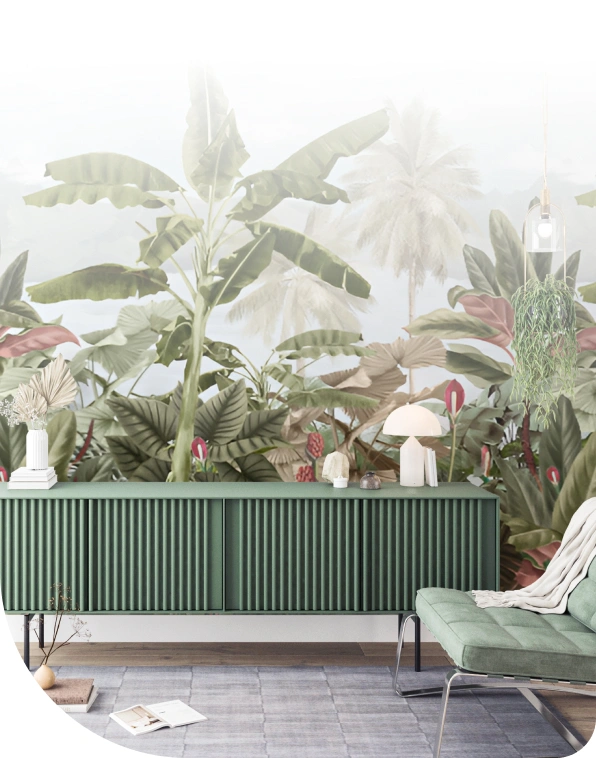 Stunning Airbnb Interior with Tropical Wallpaper